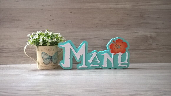 Nome em MDF - Peça de mesa Tema MOANA - Manu 12 cm