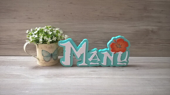 Nome em MDF - Peça de mesa Tema MOANA - Manu 12 cm