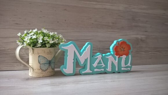 Nome em MDF - Peça de mesa Tema MOANA - Manu 12 cm
