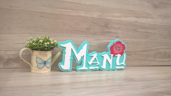 Nome em MDF - Peça de mesa Tema MOANA - Manu 15 cm