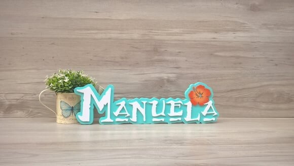 Nome em MDF - Peça de mesa Tema MOANA - Manuela 12 cm