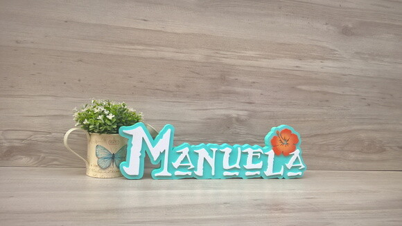 Nome em MDF - Peça de mesa Tema MOANA - Manuela 12 cm