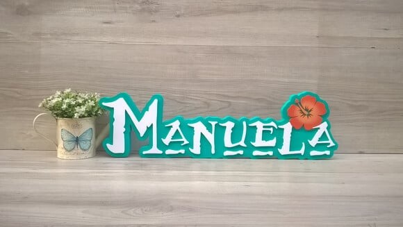 Nome em MDF - Peça de mesa Tema MOANA - Manuela 15 cm