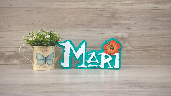 Nome em MDF - Peça de mesa Tema MOANA - Mari 12 cm