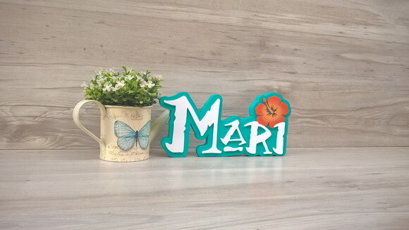Nome em MDF - Peça de mesa Tema MOANA - Mari 12 cm