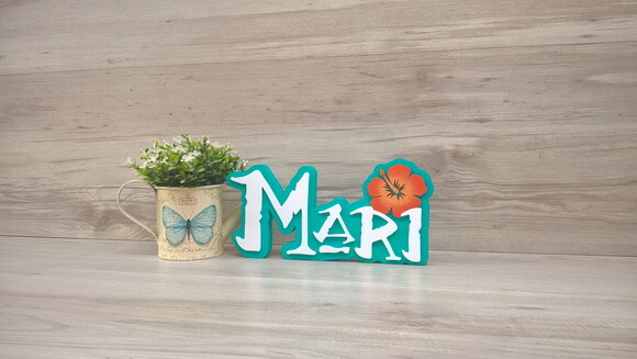 Nome em MDF - Peça de mesa Tema MOANA - Mari 12 cm