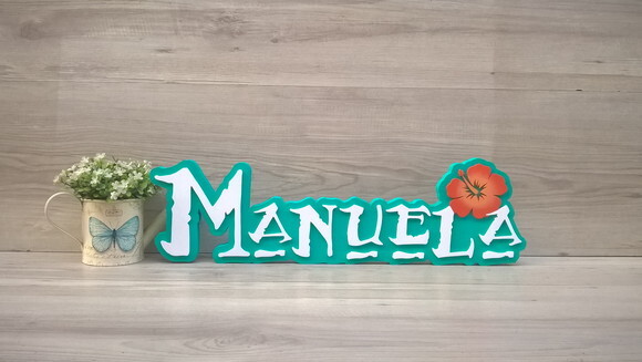 Nome em MDF - Peça de mesa Tema MOANA - Manuela 15 cm