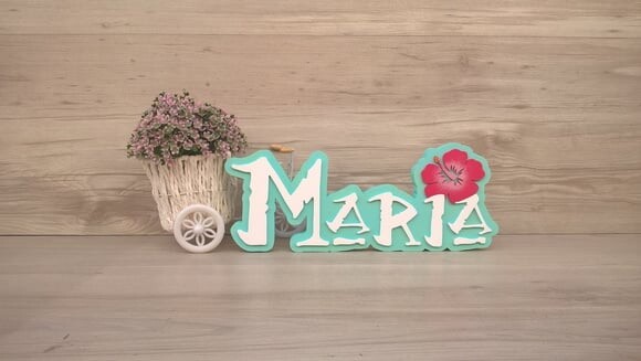 Nome em MDF - Peça de mesa Tema MOANA - Maria 12 cm