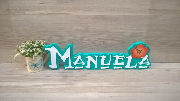 Nome em MDF - Peça de mesa Tema MOANA - Manuela 15 cm