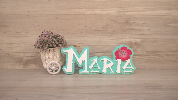Nome em MDF - Peça de mesa Tema MOANA - Maria 12 cm