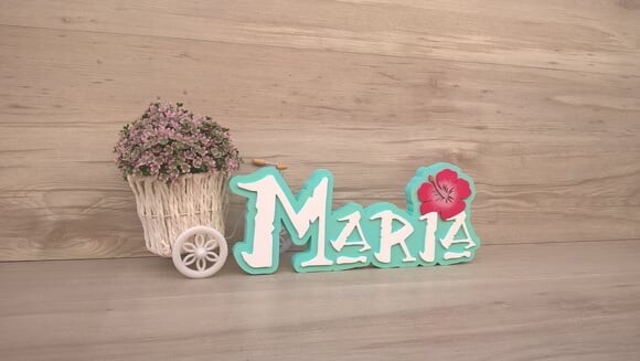Nome em MDF - Peça de mesa Tema MOANA - Maria 12 cm