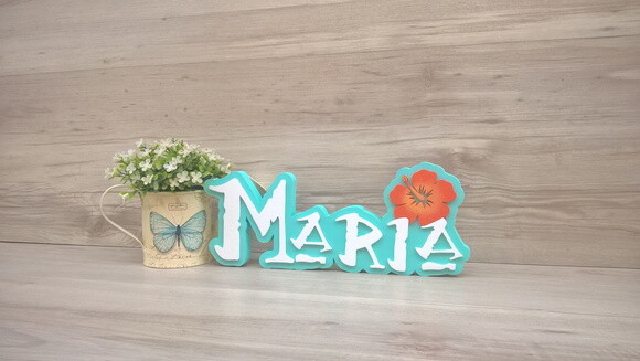 Nome em MDF - Peça de mesa Tema MOANA - Maria 12 cm