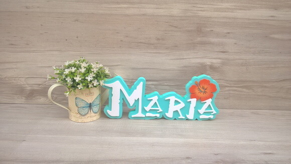 Nome em MDF - Peça de mesa Tema MOANA - Maria 12 cm