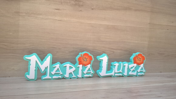 Nome em MDF - Peça de mesa Tema MOANA - Maria Luiza 12 cm