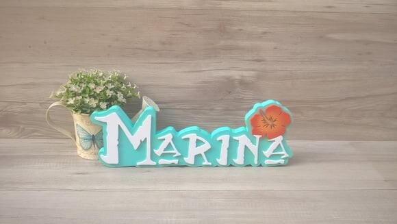 Nome em MDF - Peça de mesa Tema MOANA - Marina 12 cm