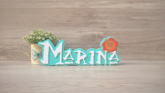 Nome em MDF - Peça de mesa Tema MOANA - Marina 12 cm