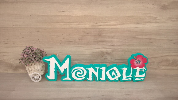 Nome em MDF - Peça de mesa Tema MOANA - Monique 15 cm