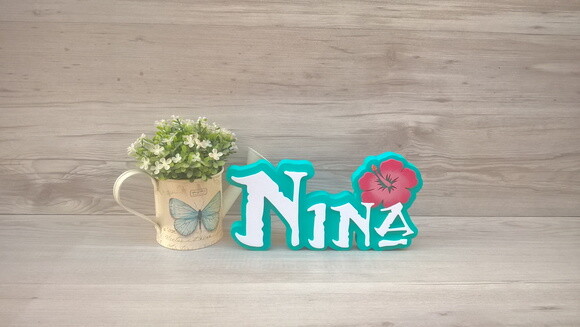 Nome em MDF - Peça de mesa Tema MOANA - Nina 12 cm