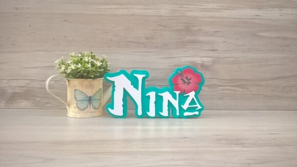 Nome em MDF - Peça de mesa Tema MOANA - Nina 12 cm