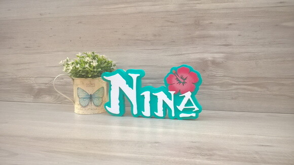 Nome em MDF - Peça de mesa Tema MOANA - Nina 12 cm