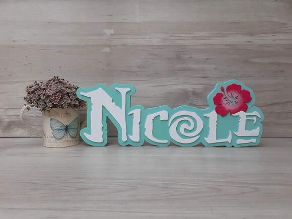 Nome em MDF - Peça de mesa Tema MOANA - Nicole 15 cm