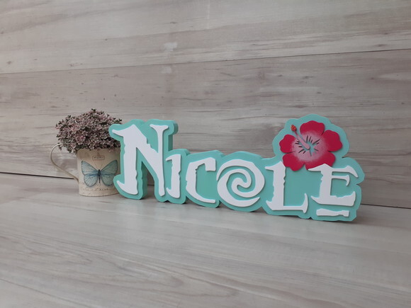 Nome em MDF - Peça de mesa Tema MOANA - Nicole 15 cm