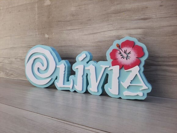 Nome em mdf - Peça de Mesa Tema Moana - Olívia 12 cm