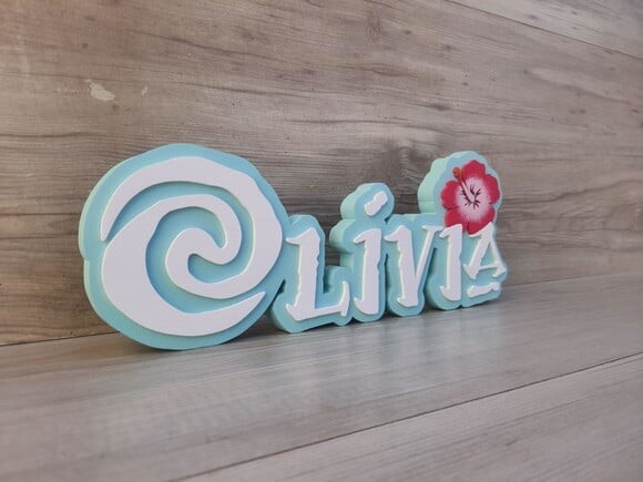 Nome em mdf - Peça de Mesa Tema Moana - Olívia 12 cm