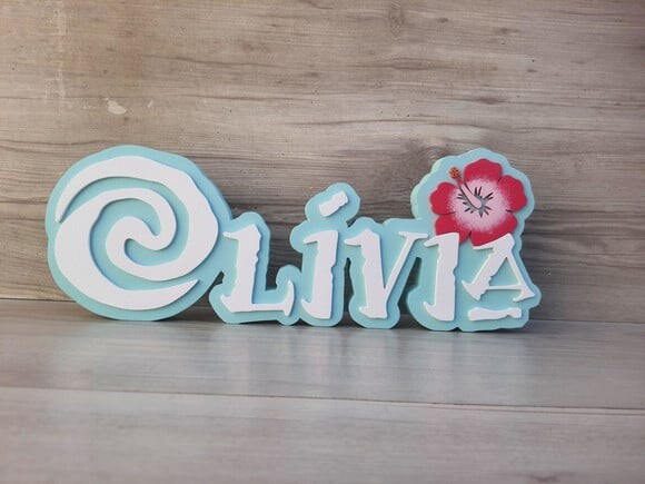 Nome em mdf - Peça de Mesa Tema Moana - Olívia 12 cm