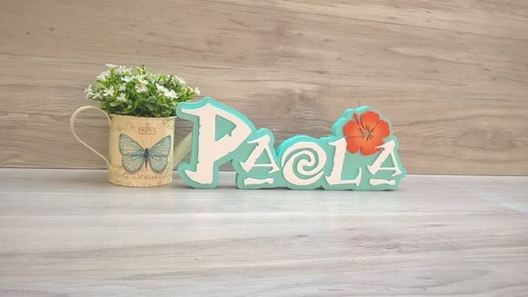 Nome em MDF - Peça de mesa Tema MOANA - Paola 12 cm