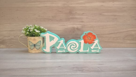 Nome em MDF - Peça de mesa Tema MOANA - Paola 12 cm