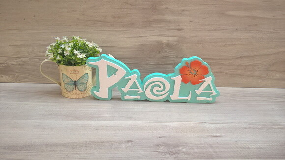 Nome em MDF - Peça de mesa Tema MOANA - Paola 12 cm