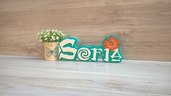 Nome em MDF - Peça de mesa Tema MOANA - Sofia 12 cm