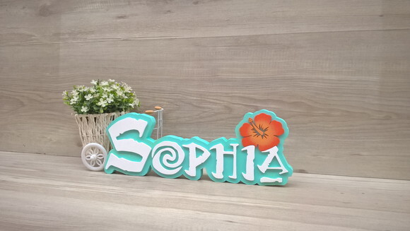 Nome em MDF - Peça de mesa Tema MOANA - Sophia 12 cm