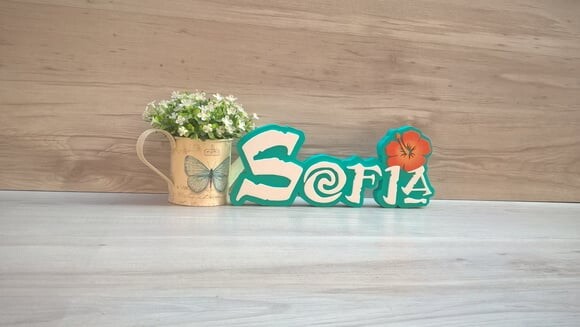 Nome em MDF - Peça de mesa Tema MOANA - Sofia 12 cm