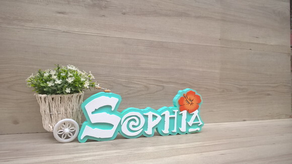 Nome em MDF - Peça de mesa Tema MOANA - Sophia 12 cm
