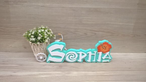 Nome em MDF - Peça de mesa Tema MOANA - Sophia 12 cm