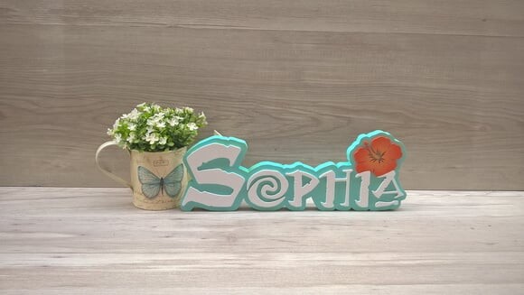 Nome em MDF - Peça de mesa Tema MOANA - Sophia 15 cm