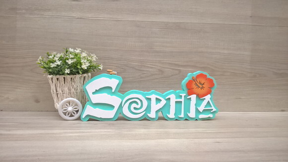 Nome em MDF - Peça de mesa Tema MOANA - Sophia 12 cm