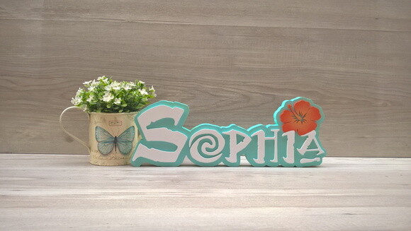Nome em MDF - Peça de mesa Tema MOANA - Sophia 15 cm