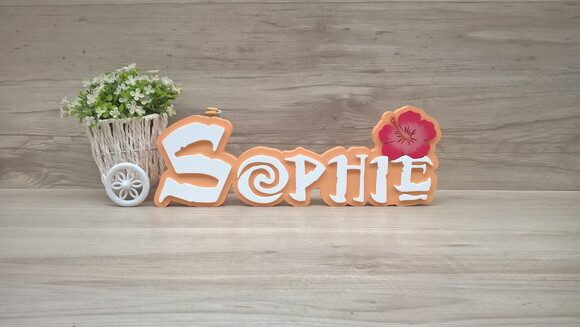 Nome em MDF - Peça de mesa Tema MOANA - Sophie 12 cm