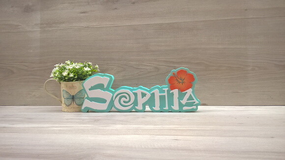 Nome em MDF - Peça de mesa Tema MOANA - Sophia 15 cm