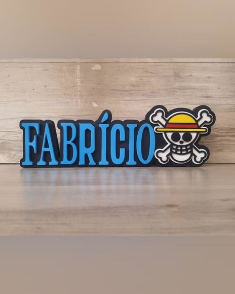 Nome em mdf - Peça de Mesa Tema One Piece - Fabrício - 13 cm