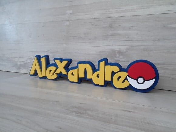 Nome Em Mdf - Peça De Mesa Tema Pokemon - Alexandre - 10 Cm