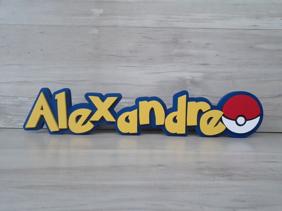 Nome Em Mdf - Peça De Mesa Tema Pokemon - Alexandre - 10 Cm