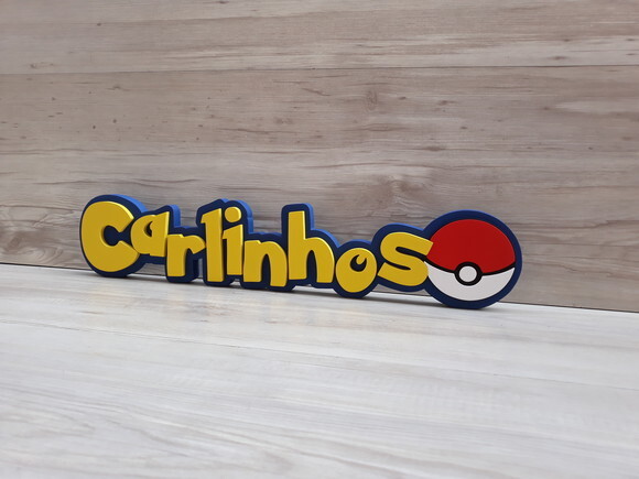 Nome Em Mdf - Peça De Mesa Tema Pokemon - Carlinhos - 10 Cm