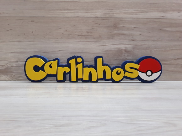 Nome Em Mdf - Peça De Mesa Tema Pokemon - Carlinhos - 10 Cm