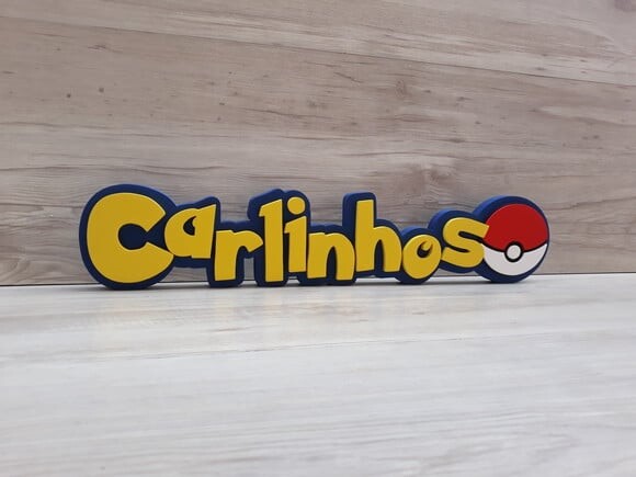 Nome Em Mdf - Peça De Mesa Tema Pokemon - Carlinhos - 10 Cm
