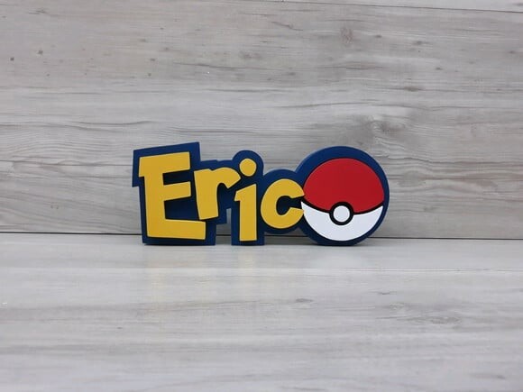 Nome em MDF - Peça de mesa Tema POKEMON - Eric - 10 cm
