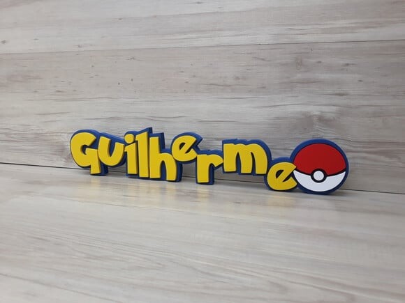 Nome Em Mdf - Peça De Mesa Tema Pokemon - Guilherme - 10 Cm
